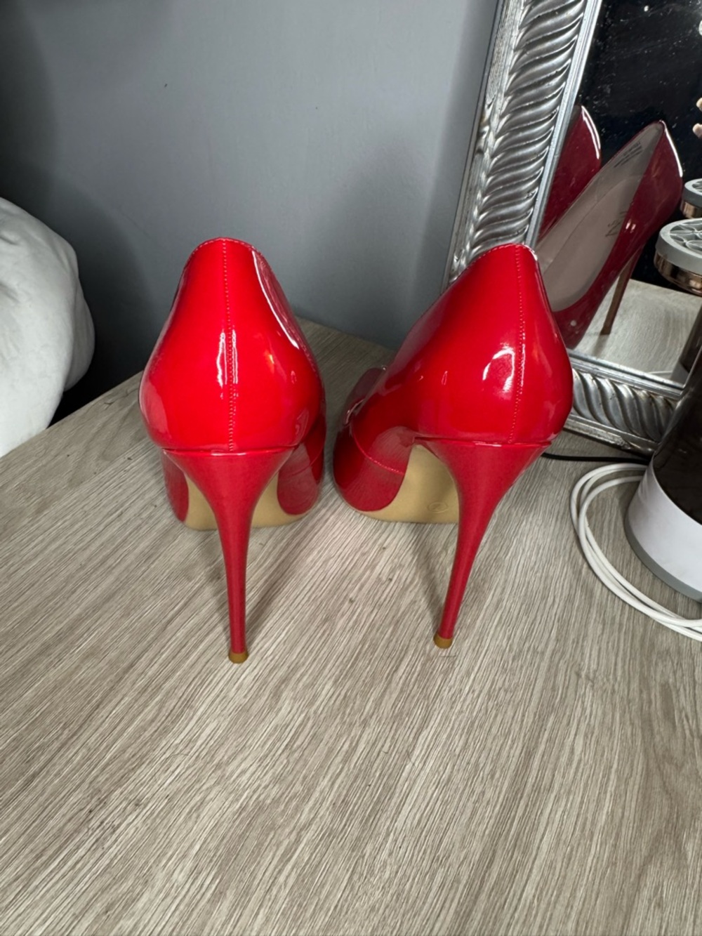 Red Patent Leather Pointed-Toe Stiletto Pumps - Women's - Picture 3 of 3